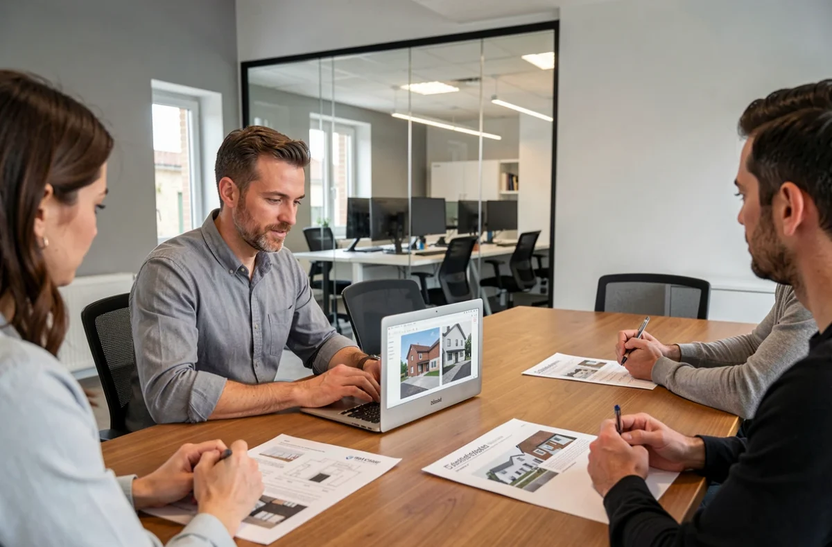 Chef de projet de l'agence Agencia en réunion avec des clients pour un projet de rénovation