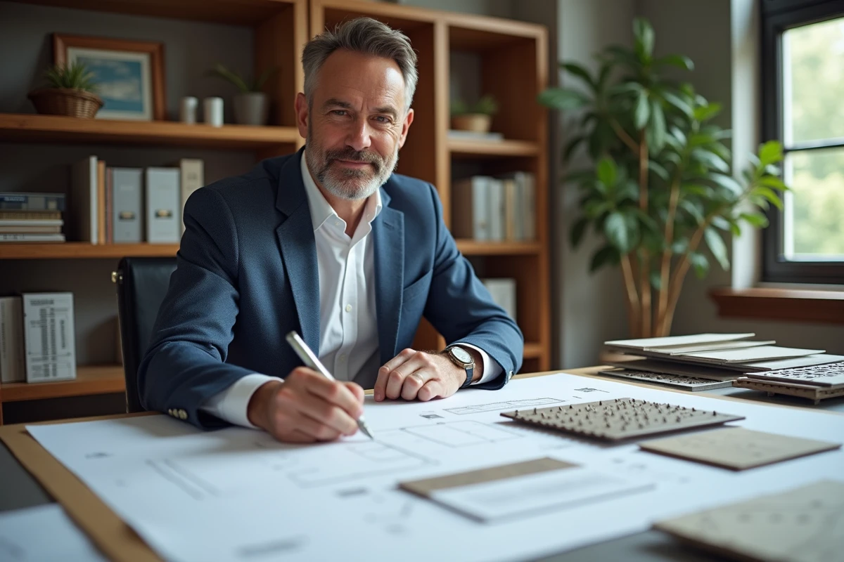 Architecte étudiant des plans de plafonds innovants