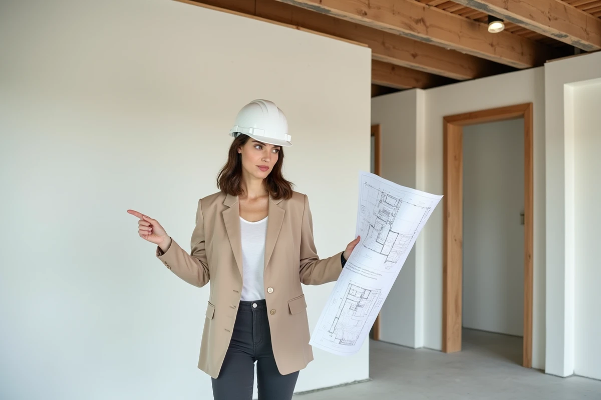 Architecte étudiant des plans dans une maison neuve