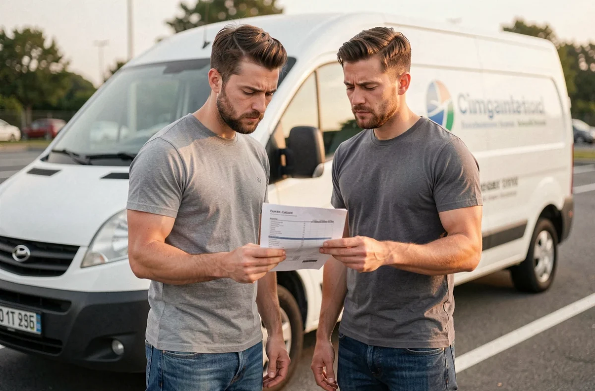 Couple consultant un devis de location de camion de déménagement dans un parking