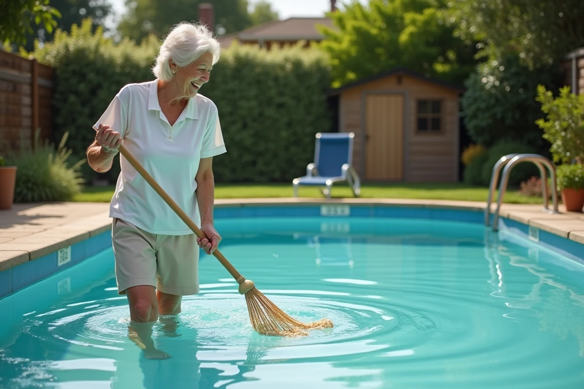 Femme âgée nettoyant la surface d