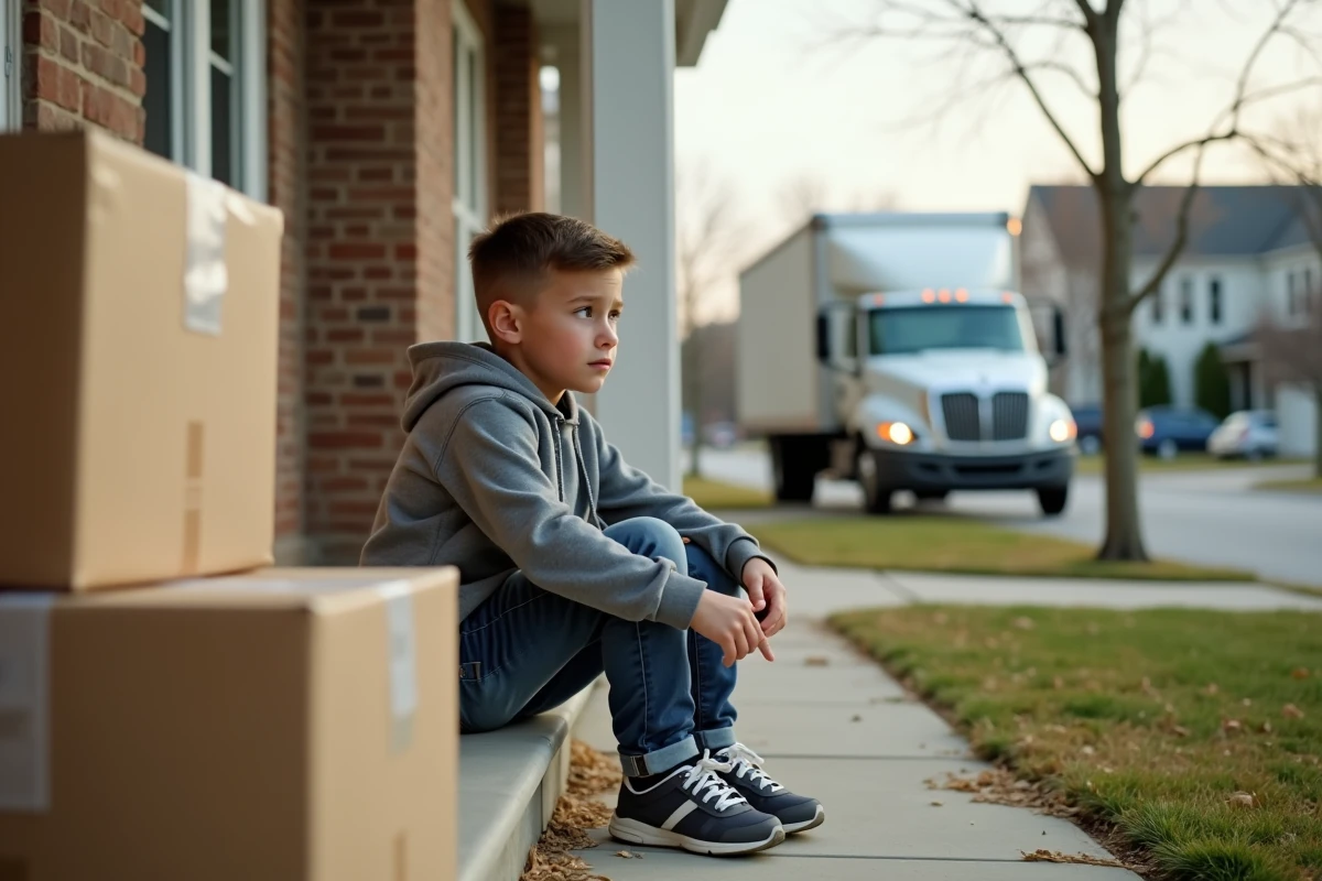 Garçon pensif assis sur le seuil d