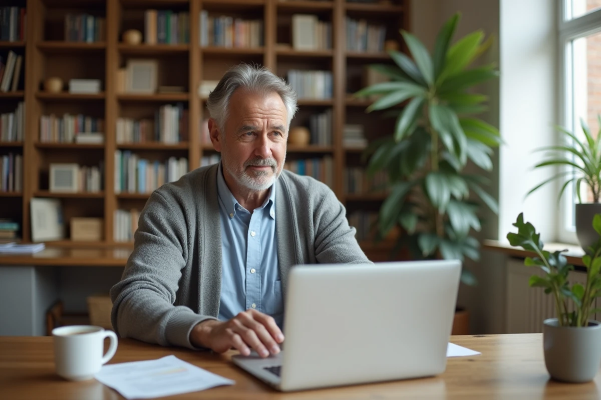 Homme d age moyen utilisant une carte Confo+ à la maison