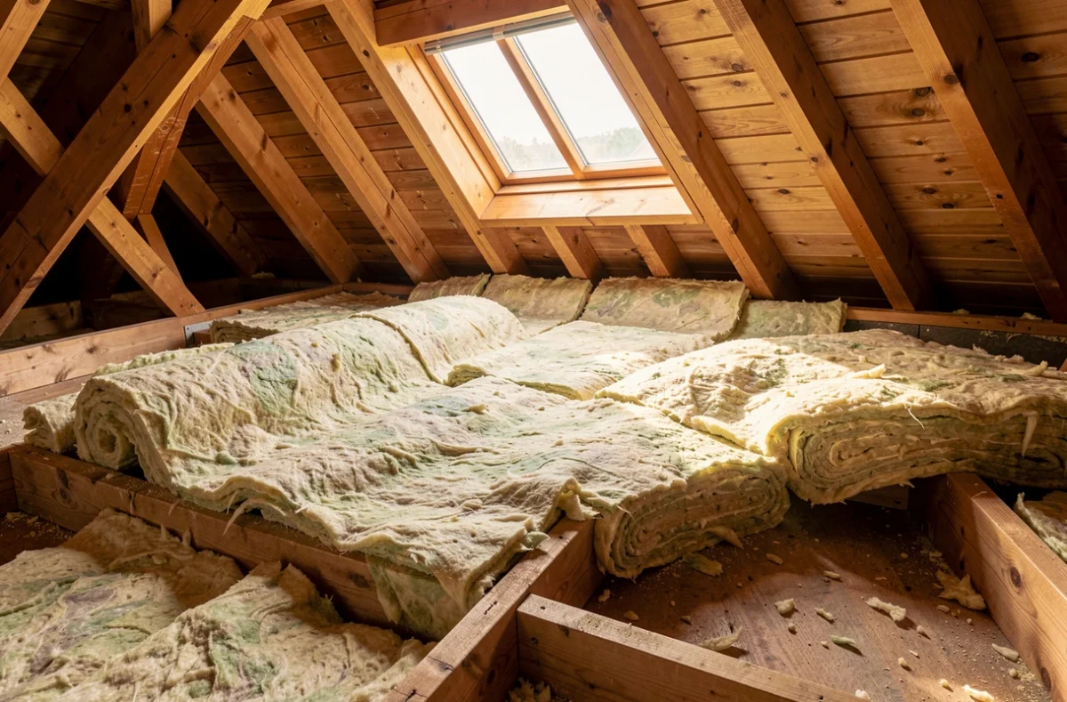 Isolation des combles d'une maison en cours de chantier