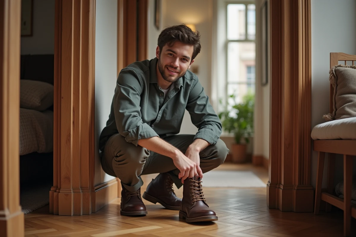 Jeune homme rangeant ses chaussures à l