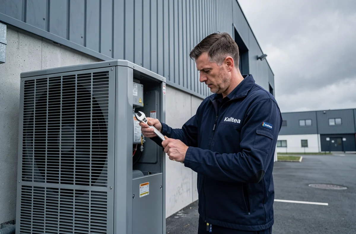 Professionnel Kaltea Thionville réalisant la maintenance d'une pompe à chaleur industrielle