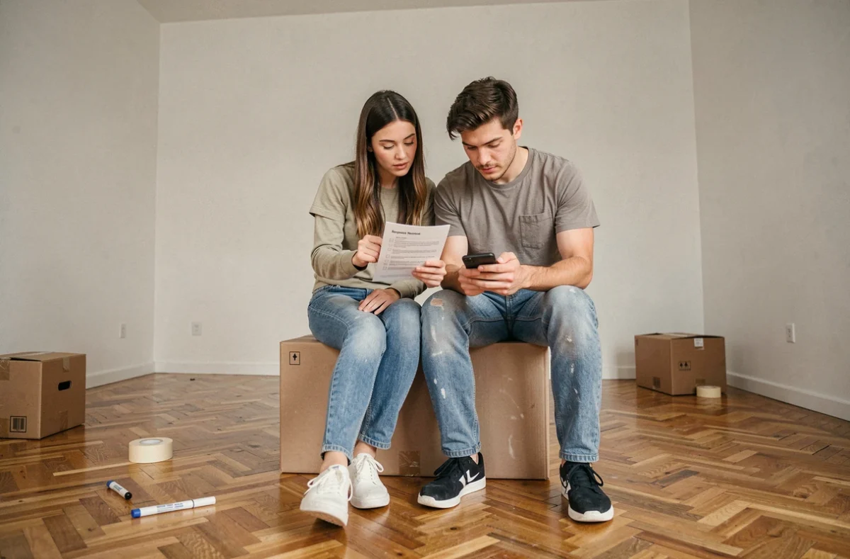 Couple vérifiant la liste des organismes à prévenir lors d'un déménagement