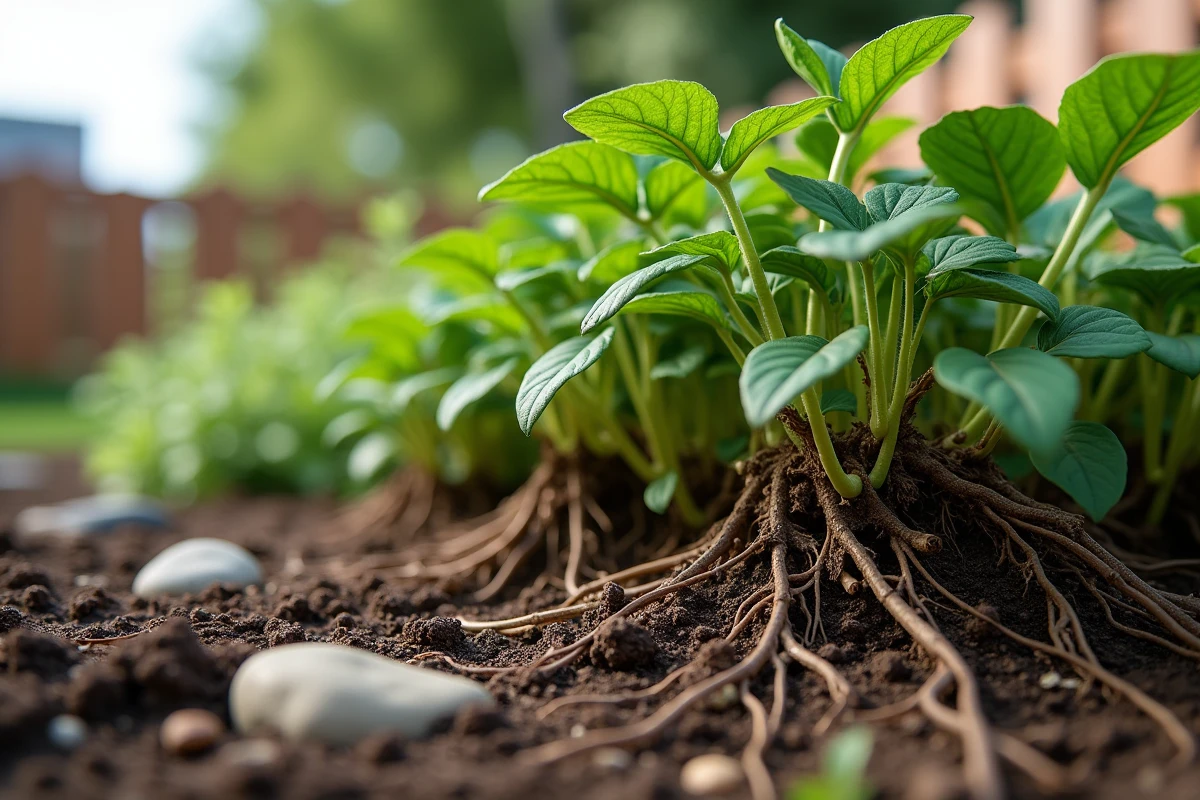 Racines de lupins dans le sol du jardin