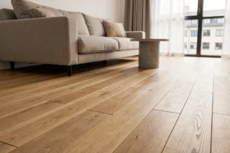 Parquet en chêne clair posé en sens horizontal dans un salon moderne style scandinave