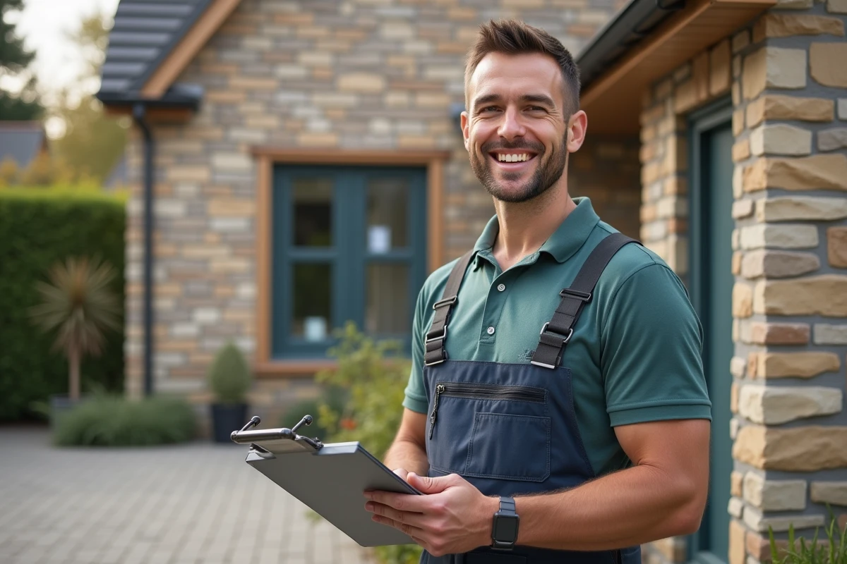 Technicien en extérieur avec isolation maison